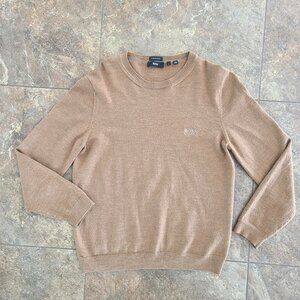 Hugh Boss Men's LS Extrafine Merino Wool Jumper, Beige, Size Large